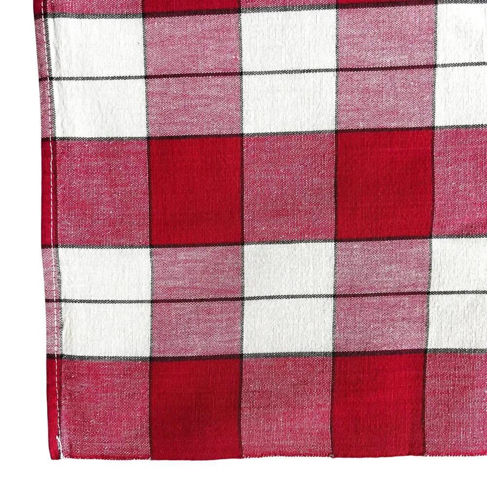 Vintage Tablecloth red & white plaid table topper homespun farmhouse FLAWS